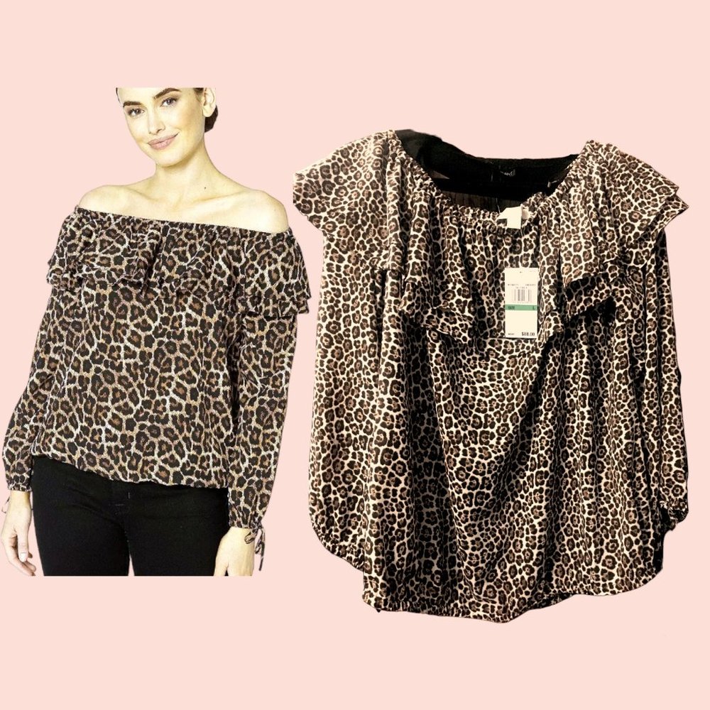 Michael Kors Flirty Flounce Animal Print Blouse - New with Tags